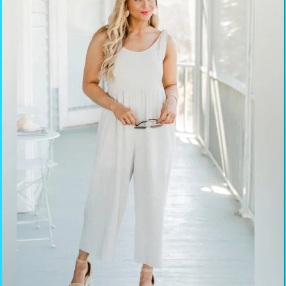 Linen blend sleeveless jumpsuit natural flex color size medium NWOT